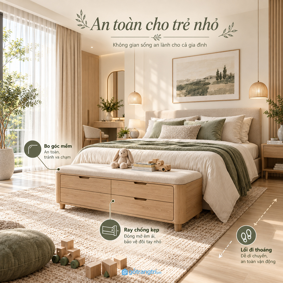 Ngăn nhỏ giúp ga gối vỏ chăn và phụ kiện ngủ không lẫn với áo khoác
