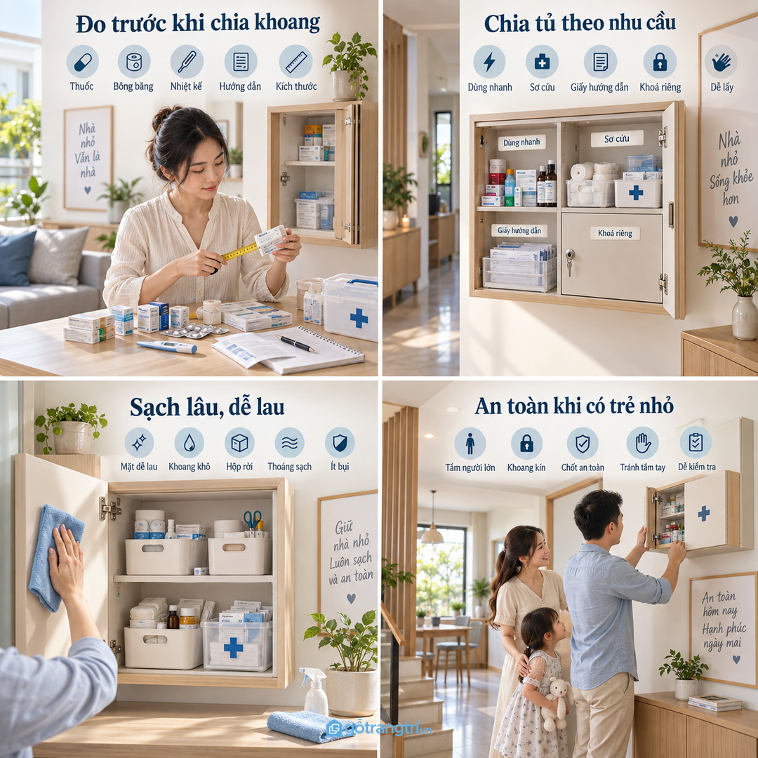 Vật liệu dễ lau và khoang khô giúp tủ thuốc sạch hơn