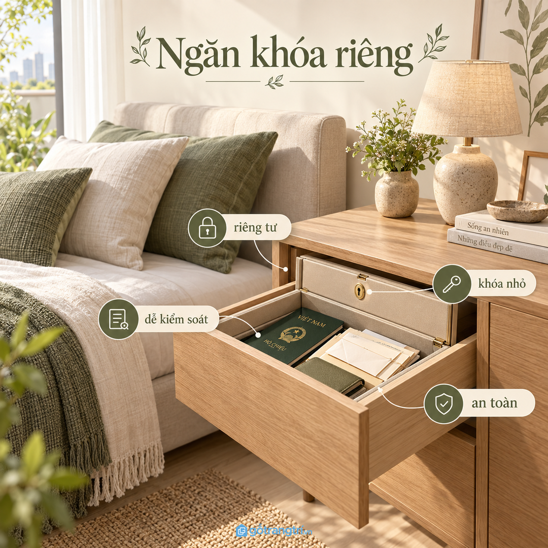 Ngăn có khóa nhỏ phù hợp giấy tờ riêng tư hoặc đồ cần kiểm soát