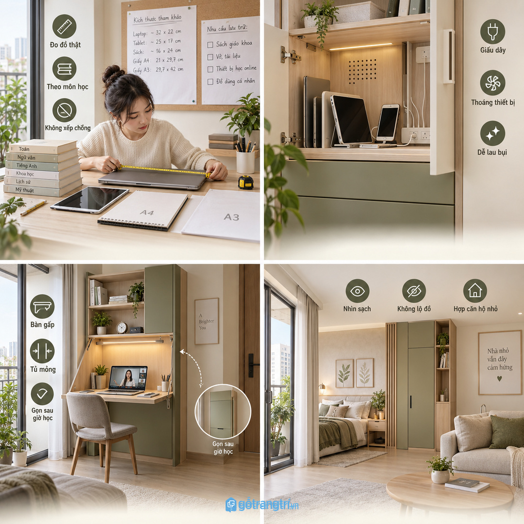 Khoang dây sạc cần thoáng và dễ kiểm tra để bàn học không rối
