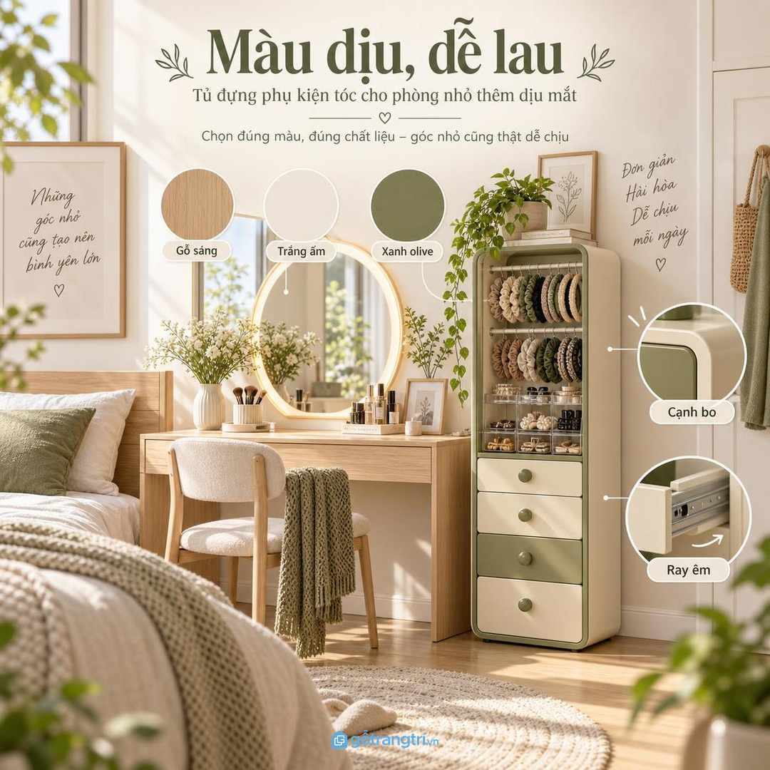 Chọn vật liệu dễ lau, màu dịu và không làm nặng phòng ngủ