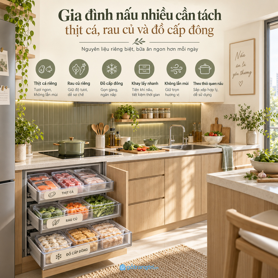 Vật liệu dễ lau giúp khoang rã đông sạch mùi và bền hơn khi dùng hằng ngày