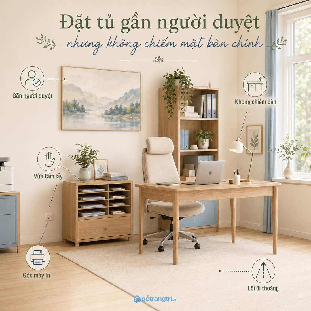 Vị trí đặt tủ phải gần người duyệt nhưng không chắn lối đi