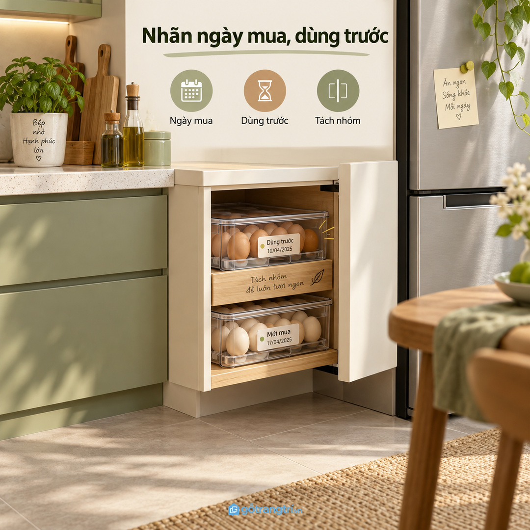 Nhãn ngày mua giúp dùng trước trứng cũ và giảm quên sót