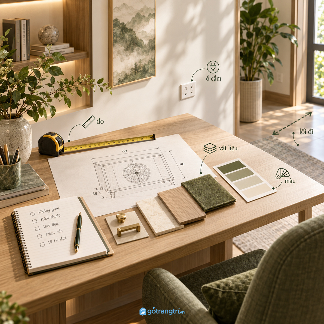Gỗ sáng và mặt tủ dễ lau giúp góc làm việc dịu hơn