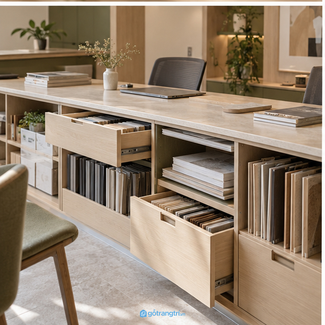 Mặt trưng bày vừa đủ giúp khách xem mẫu mà không làm showroom rối