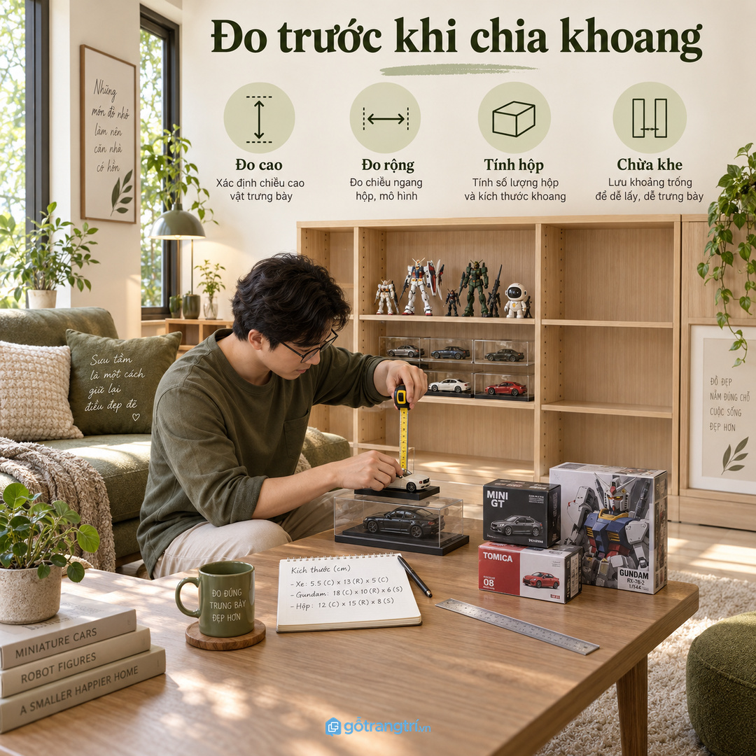 Dây đèn và công tắc cần đi kín để tủ mô hình nhìn sạch từ bên ngoài
