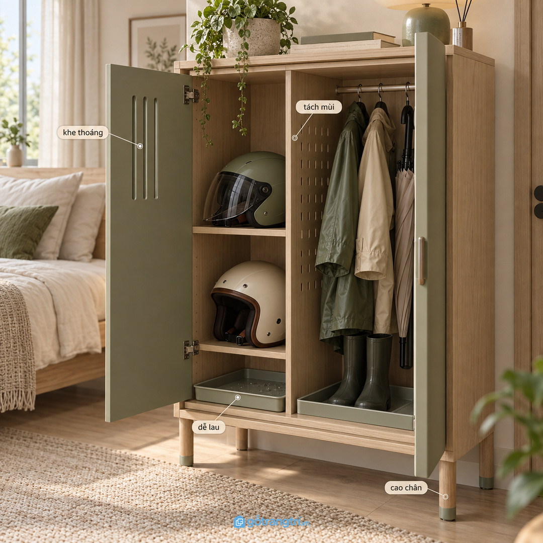 Khe thoáng và bề mặt dễ lau giúp tủ sạch hơn mỗi ngày