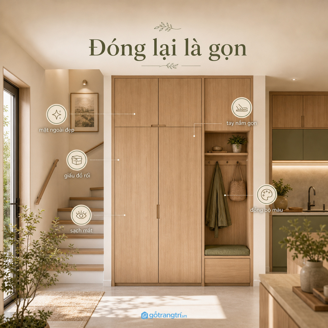 Hộp rời và nhãn trong tủ giúp cả nhà phân loại dễ duy trì