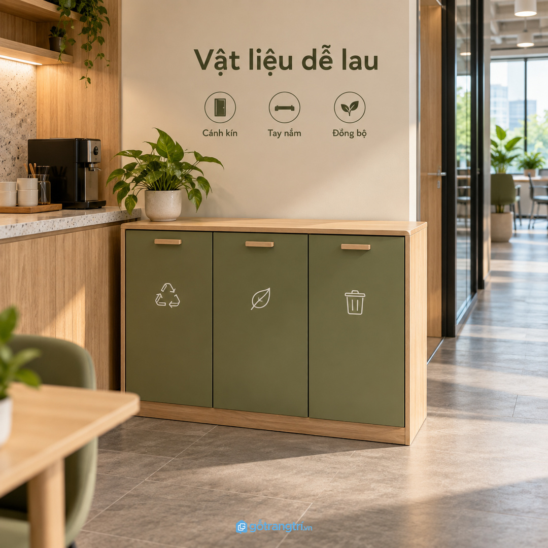 Vật liệu dễ lau cánh kín và màu đồng bộ giúp tủ sạch mắt hơn