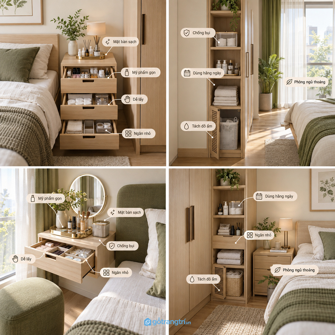 Khoang kín giúp bề mặt phòng ngủ nhẹ mắt hơn sau khi chăm sóc da