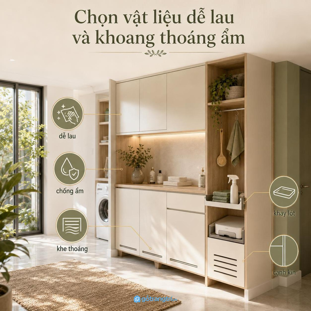 Vật liệu dễ lau khoang thoáng và khay lót giúp tủ robot lau kính bền hơn