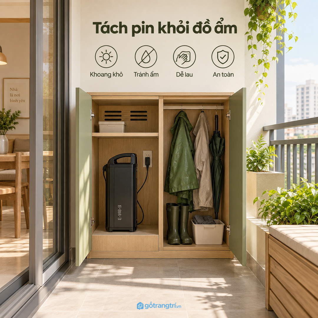 Vật liệu dễ lau giúp tủ sạc sạch hơn ở logia hoặc lối vào
