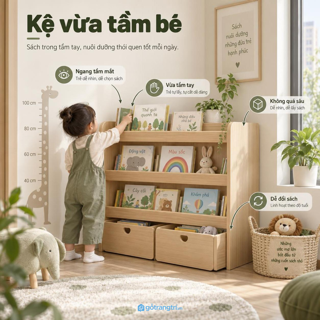 Bo góc vật liệu chắc và chống lật là ưu tiên khi nhà có trẻ nhỏ