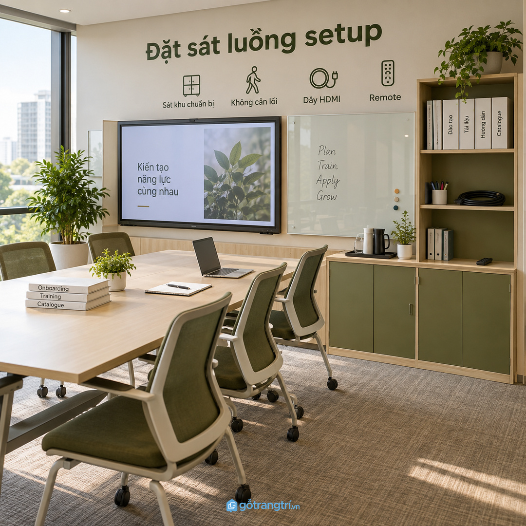 Mặt ngoài kín vật liệu dễ lau giúp phòng họp vẫn chuyên nghiệp khi có khách