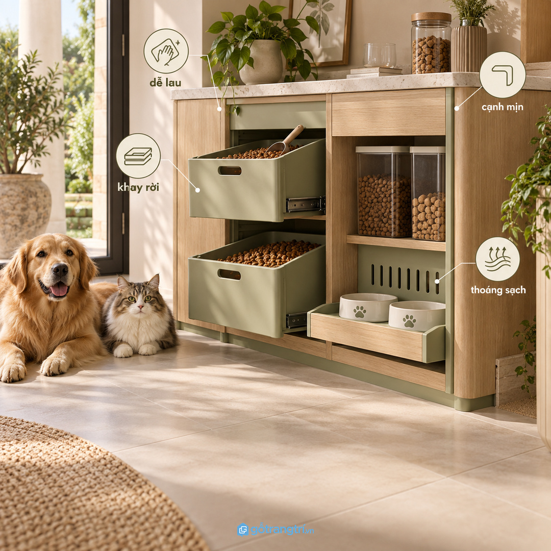 Vật liệu dễ lau giúp tủ thú cưng sạch hơn sau mỗi lần dùng