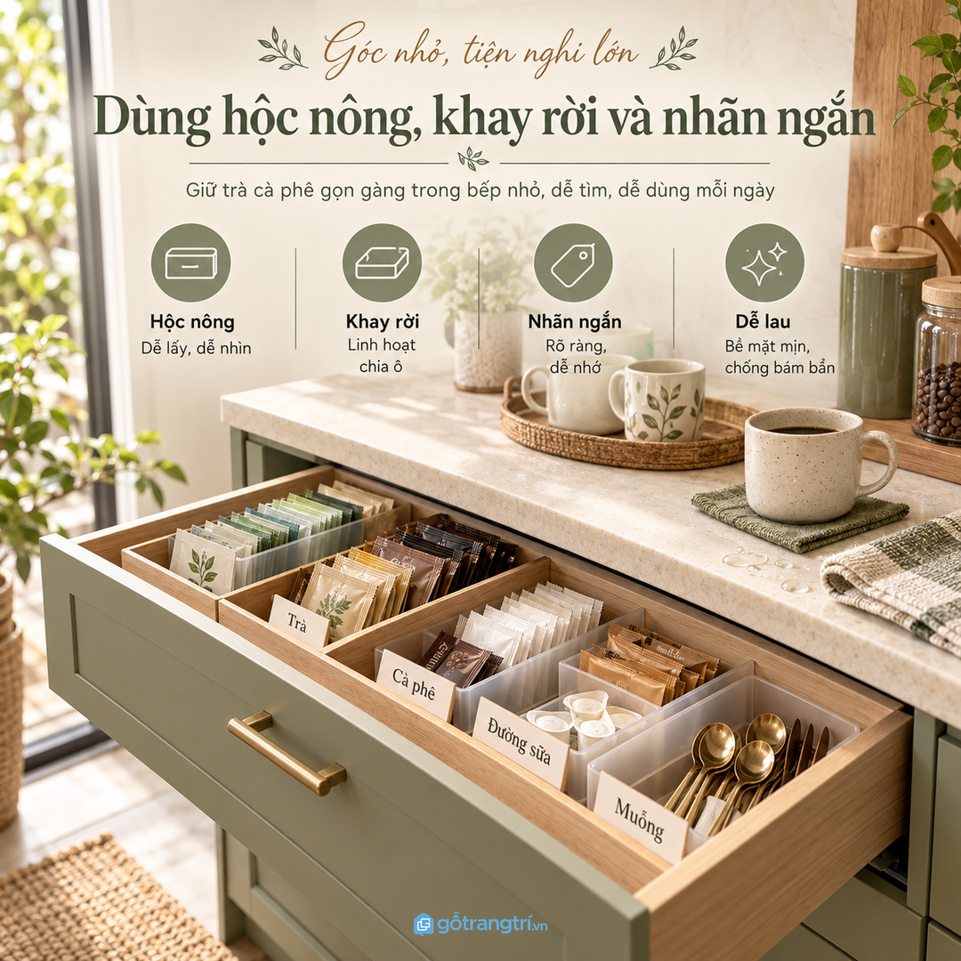 Hộc nông, khay rời và nhãn ngắn giúp lấy nhanh, lau dễ