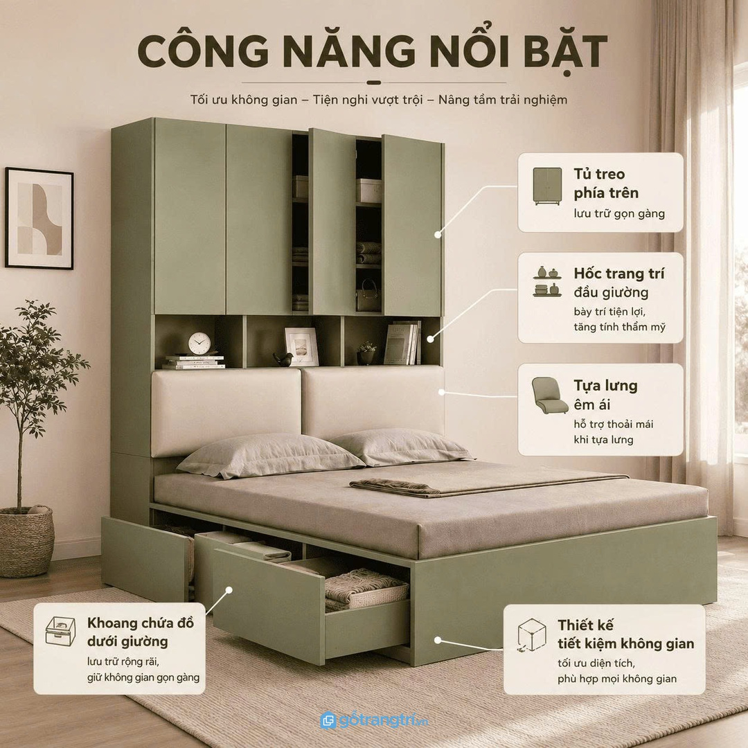 Chi tiết cạnh bo và hộc kín giúp phòng ngủ bớt rối thị giác