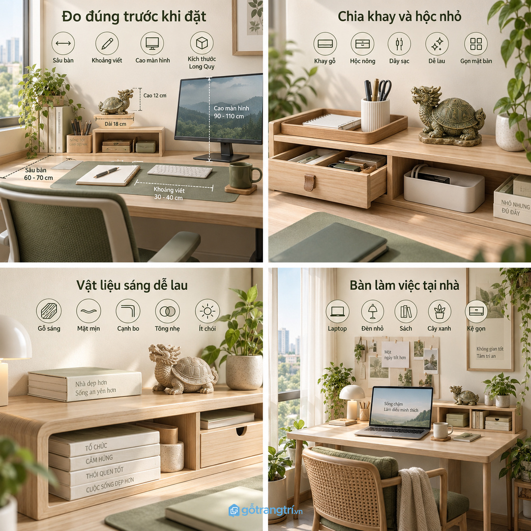 Vật liệu sáng dễ lau cạnh bo nhẹ giúp kệ Long Quy dùng lâu vẫn sạch