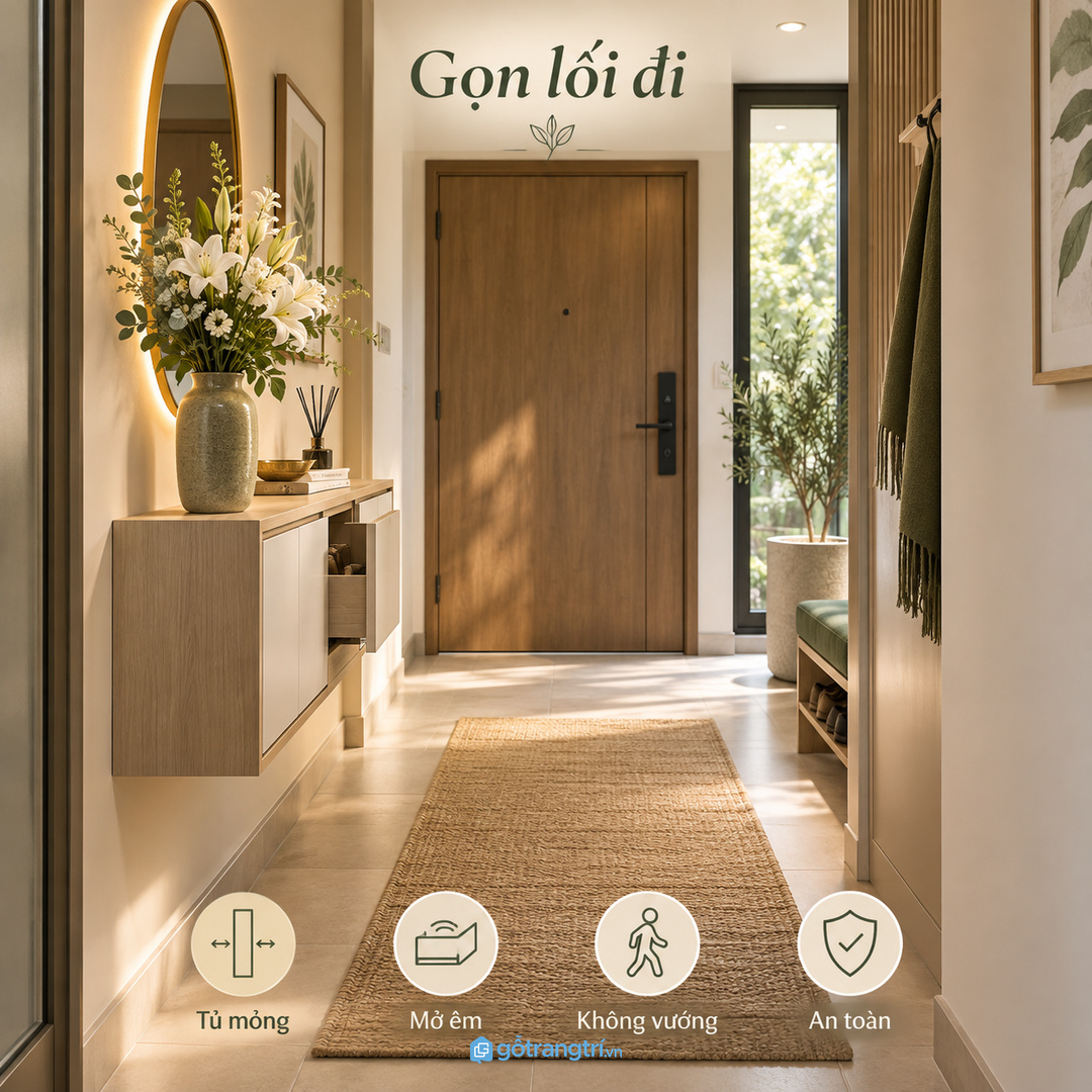 Tủ mỏng áp tường giữ lối đi thoáng và an toàn