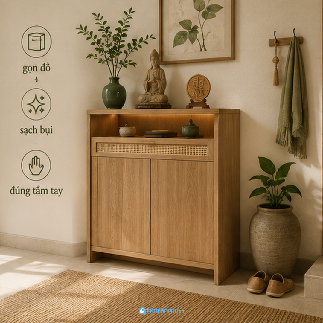 Căn hộ nhỏ hợp tủ mỏng cùng màu tường hoặc tủ giày