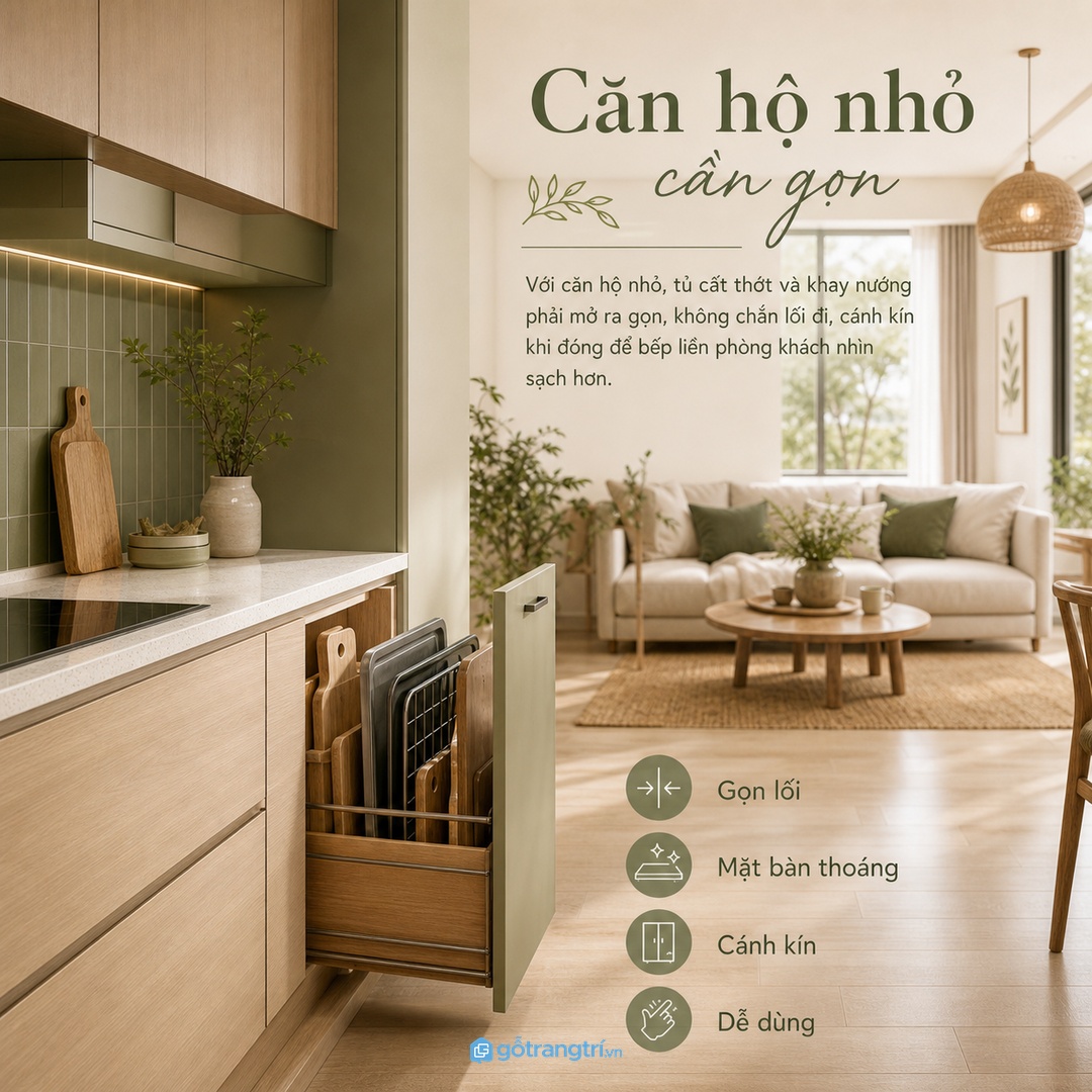 Căn hộ nhỏ cần khoang thớt mở gọn, đóng lại sạch mắt