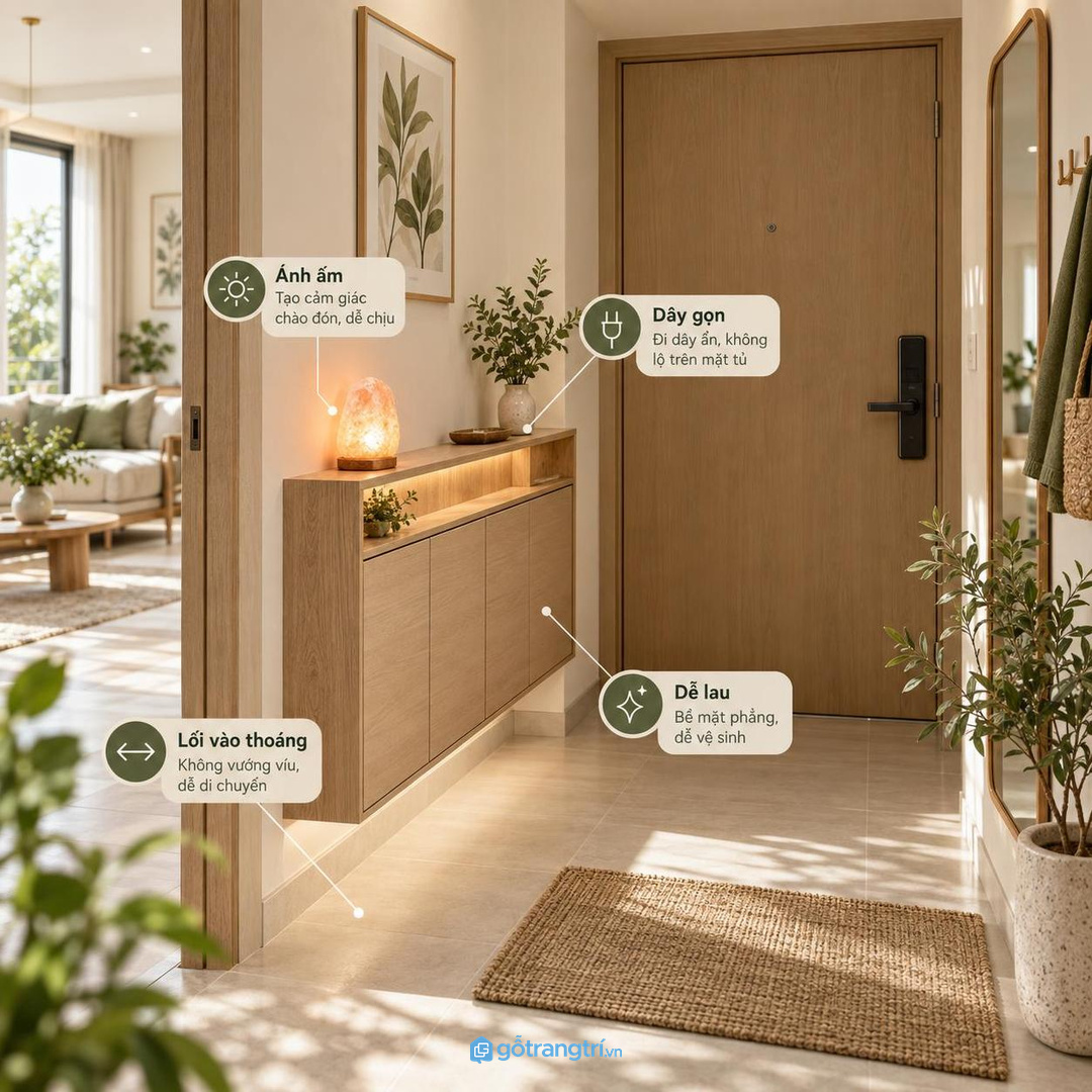 Căn hộ nhỏ cần tủ áp tường để lối đi vẫn thoáng