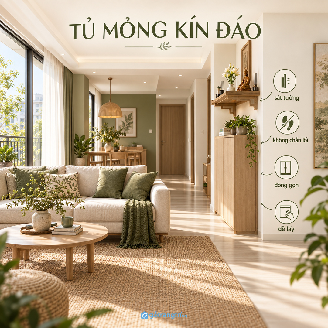 Căn hộ nhỏ cần tủ mỏng kín đáo không chắn lối đi