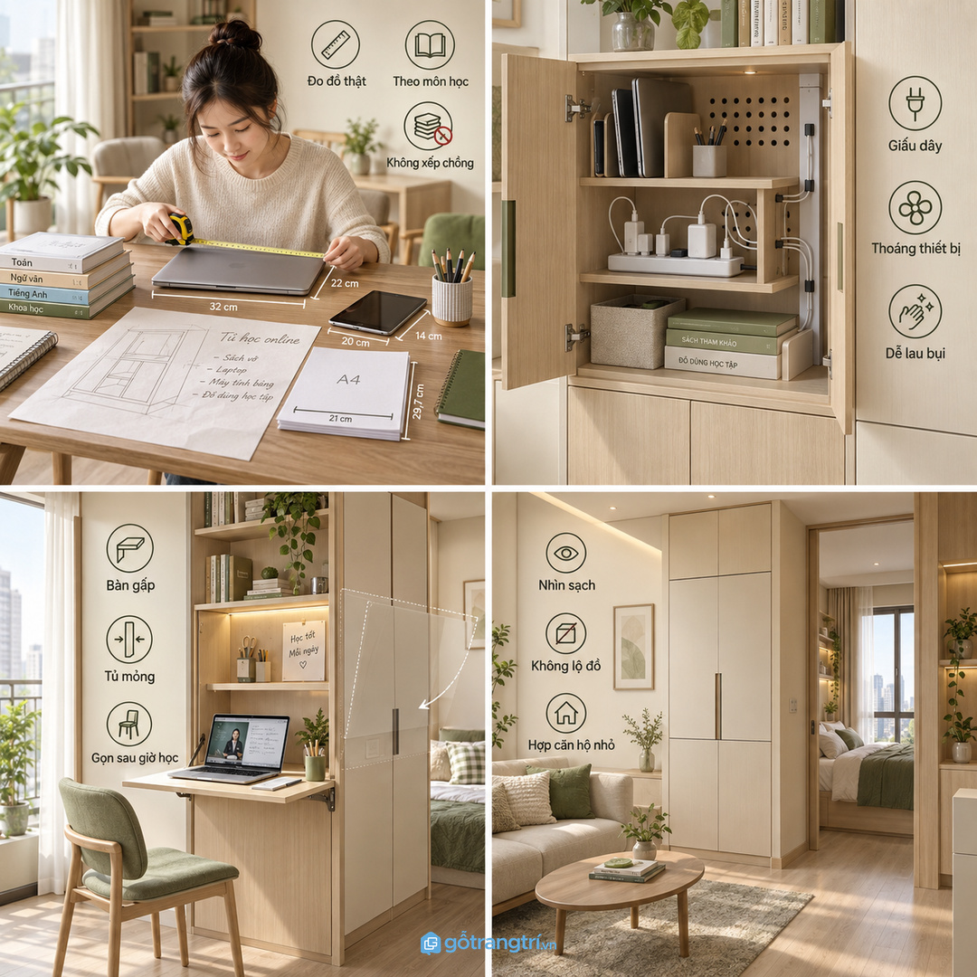 Căn hộ một phòng ngủ cần tủ học nhìn sạch như một mảng nội thất
