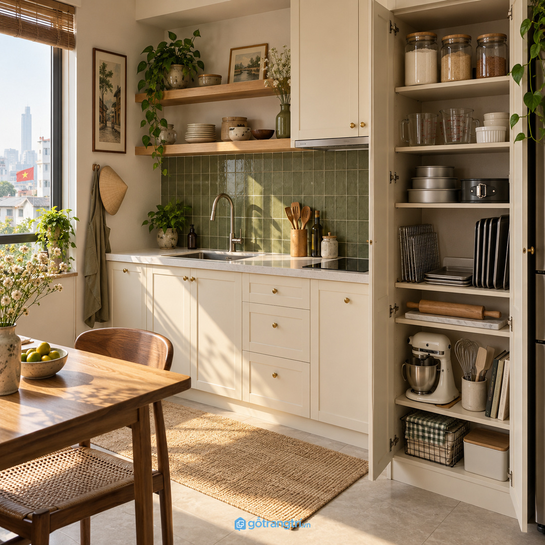 Căn hộ nhỏ cần tủ mỏng cánh kín để giữ mặt bếp sạch