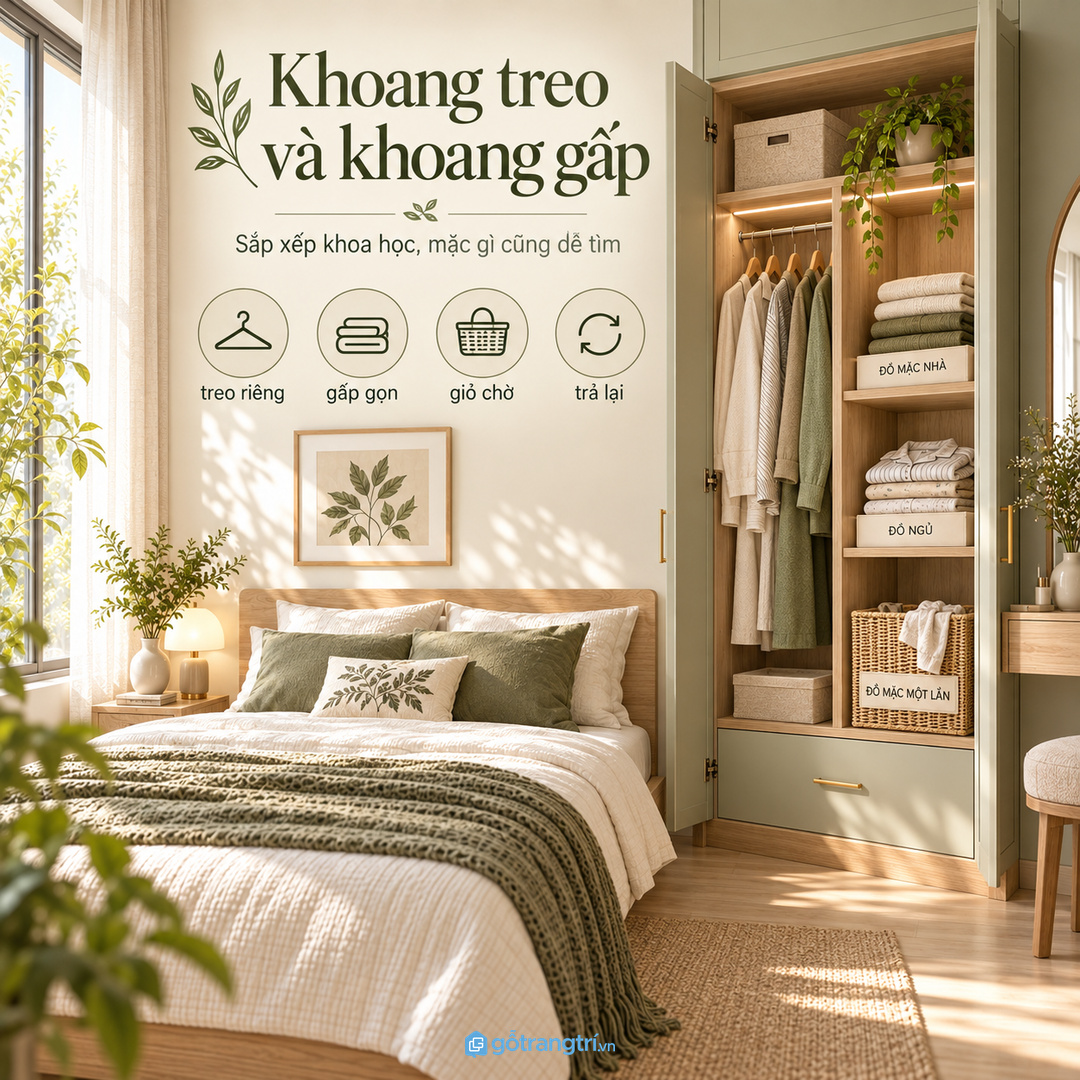 Khoang treo và khoang gấp nên đi cùng giỏ chờ cho đồ mặc một lần