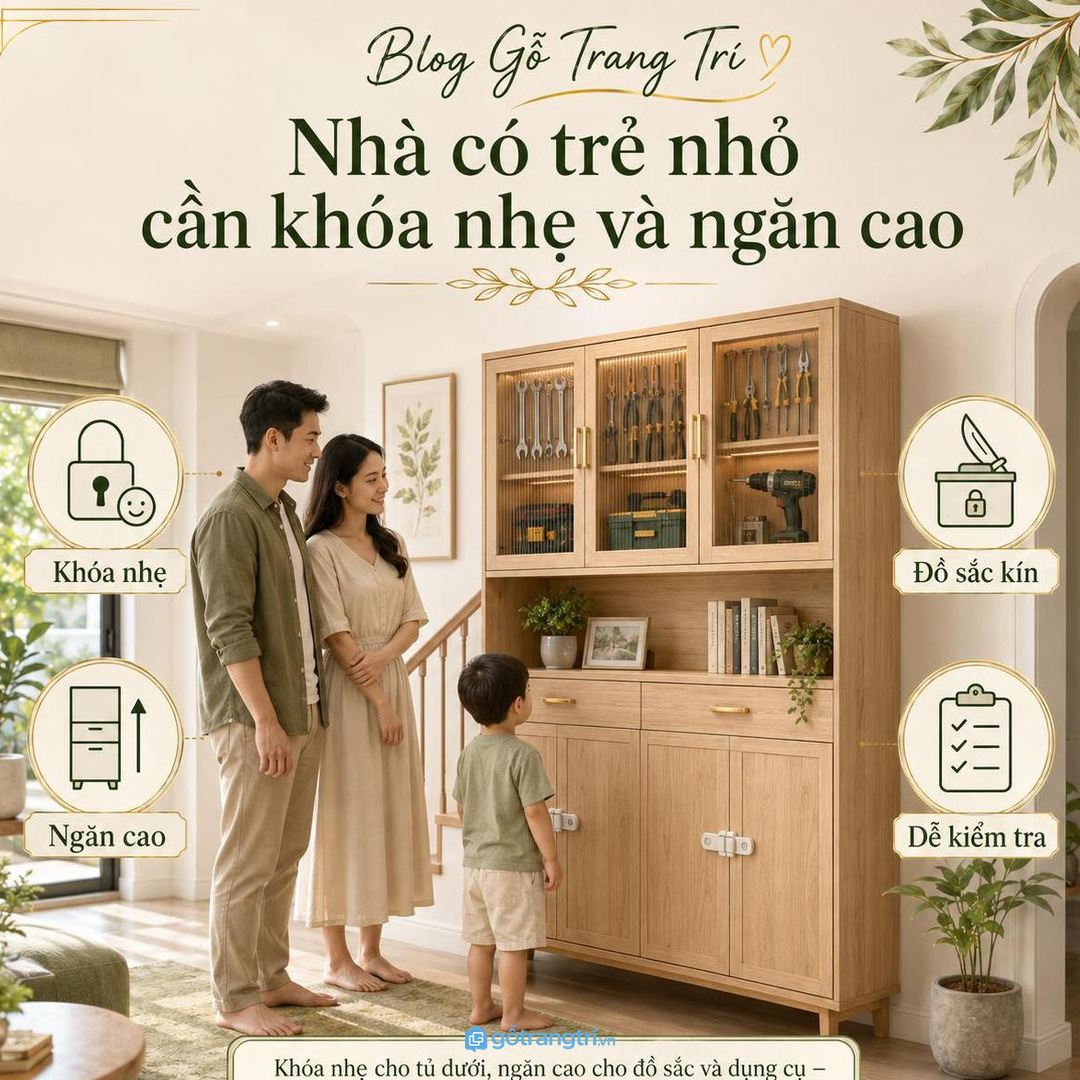 Nhà có trẻ nhỏ cần khóa nhẹ và ngăn cao