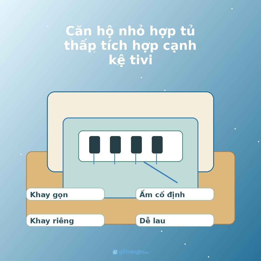 Căn hộ nhỏ hợp tủ thấp tích hợp cạnh kệ tivi