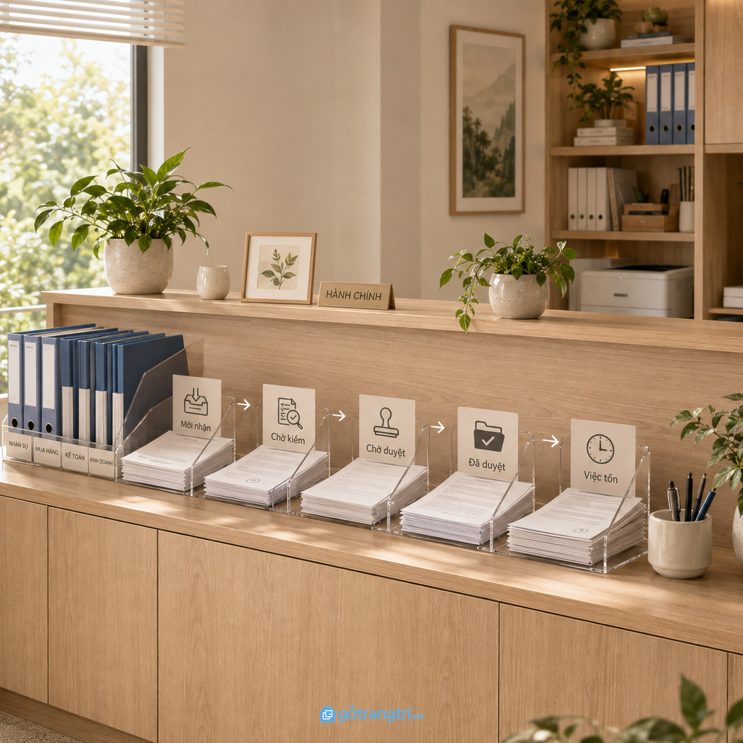 Phòng hành chính cần tủ khay trình ký rõ luồng đến và đi