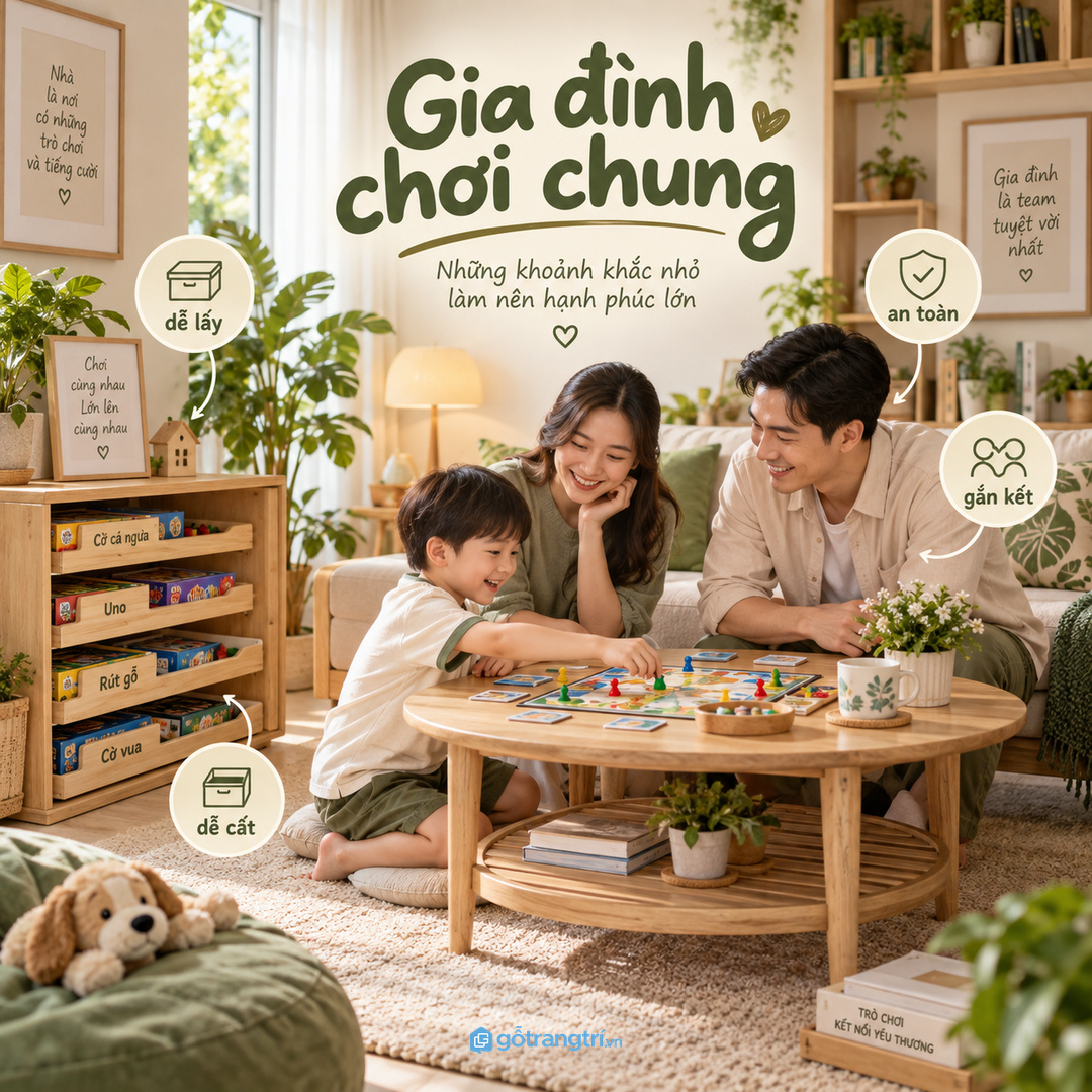 Gia đình có trẻ nhỏ nên làm khoang dễ lấy, dễ cất và an toàn khi tự chơi