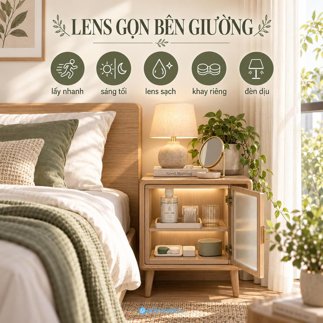 Phòng ngủ nhỏ hợp tủ mỏng hoặc hộc âm cạnh bàn trang điểm