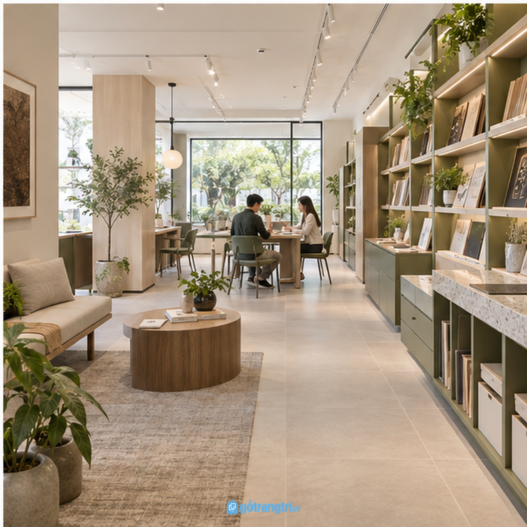 Showroom nhỏ hợp tủ thấp hoặc tủ đứng mỏng sát tường