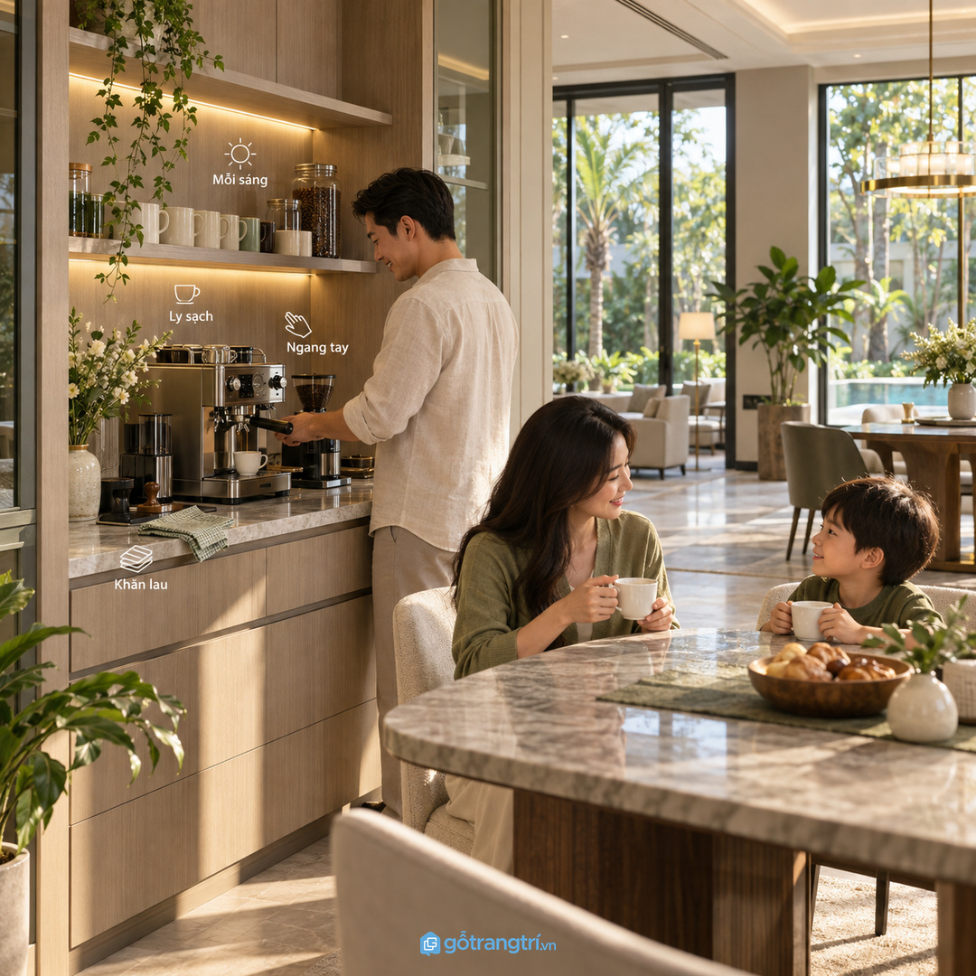 Gia đình dùng mỗi ngày nên chia khoang theo thói quen pha cà phê