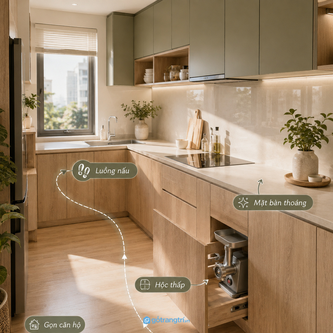 Bếp chung cư cần khoang máy nhỏ gọn trong luồng nấu