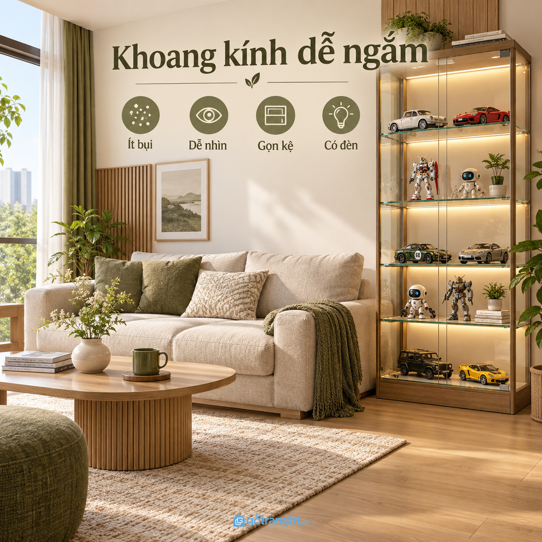 Căn hộ nhỏ hợp tủ mỏng cạnh kệ tivi hoặc module thấp cạnh sofa