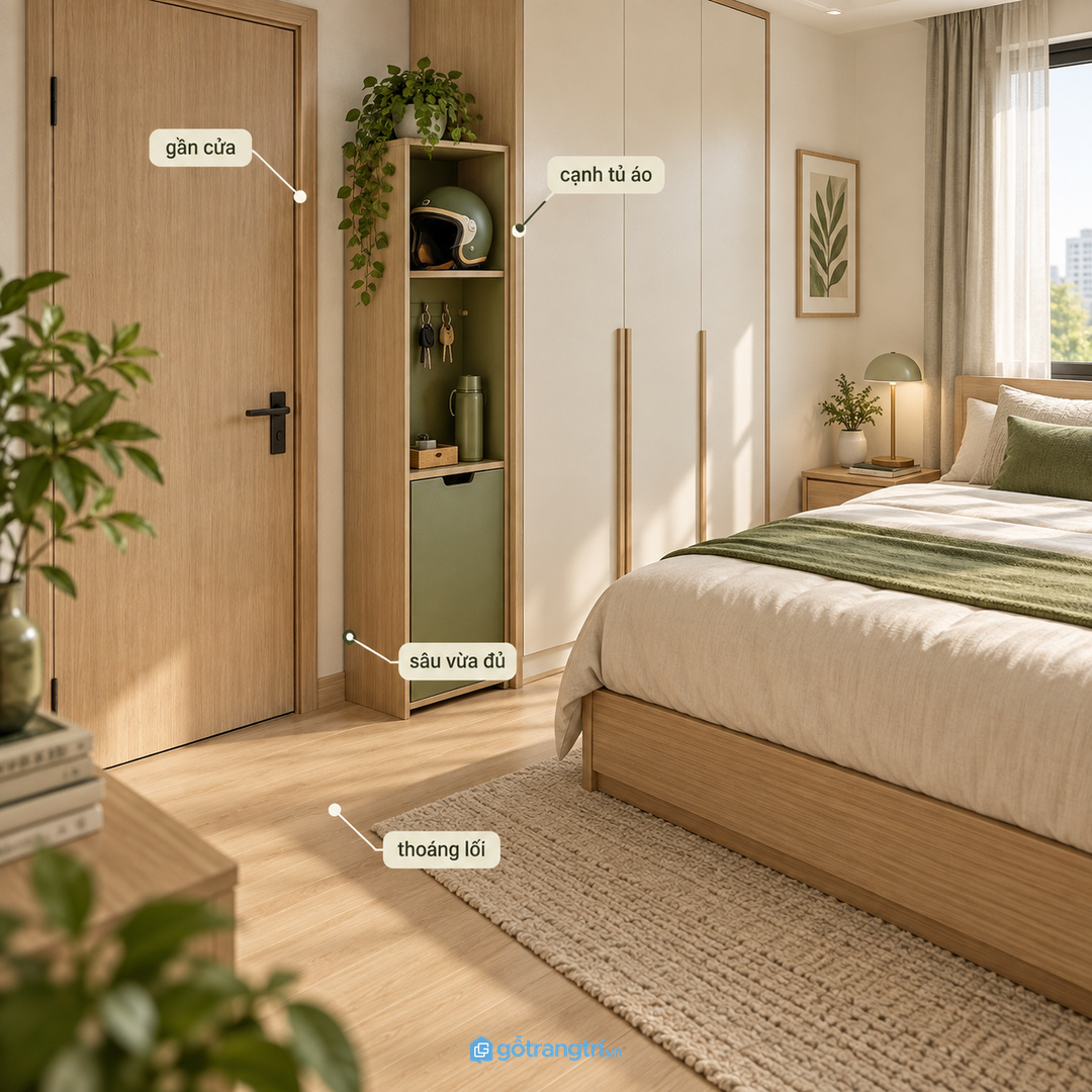 Phòng ngủ nhỏ nên đặt tủ gần cửa hoặc cạnh tủ áo