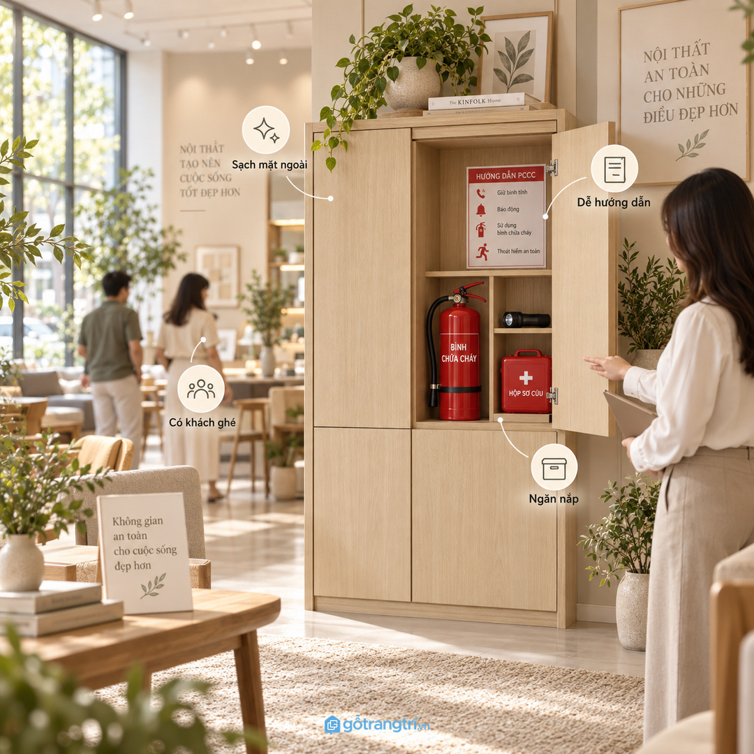 Showroom nhỏ cần tủ an toàn sạch mặt ngoài và dễ giải thích cho nhân viên