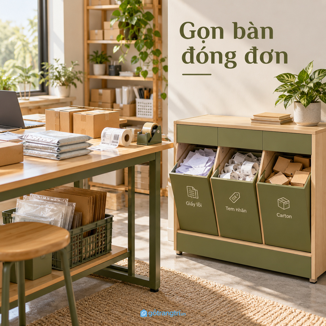 Văn phòng bán hàng cần gom tem nhãn giấy in lỗi carton nhỏ và túi đóng gói