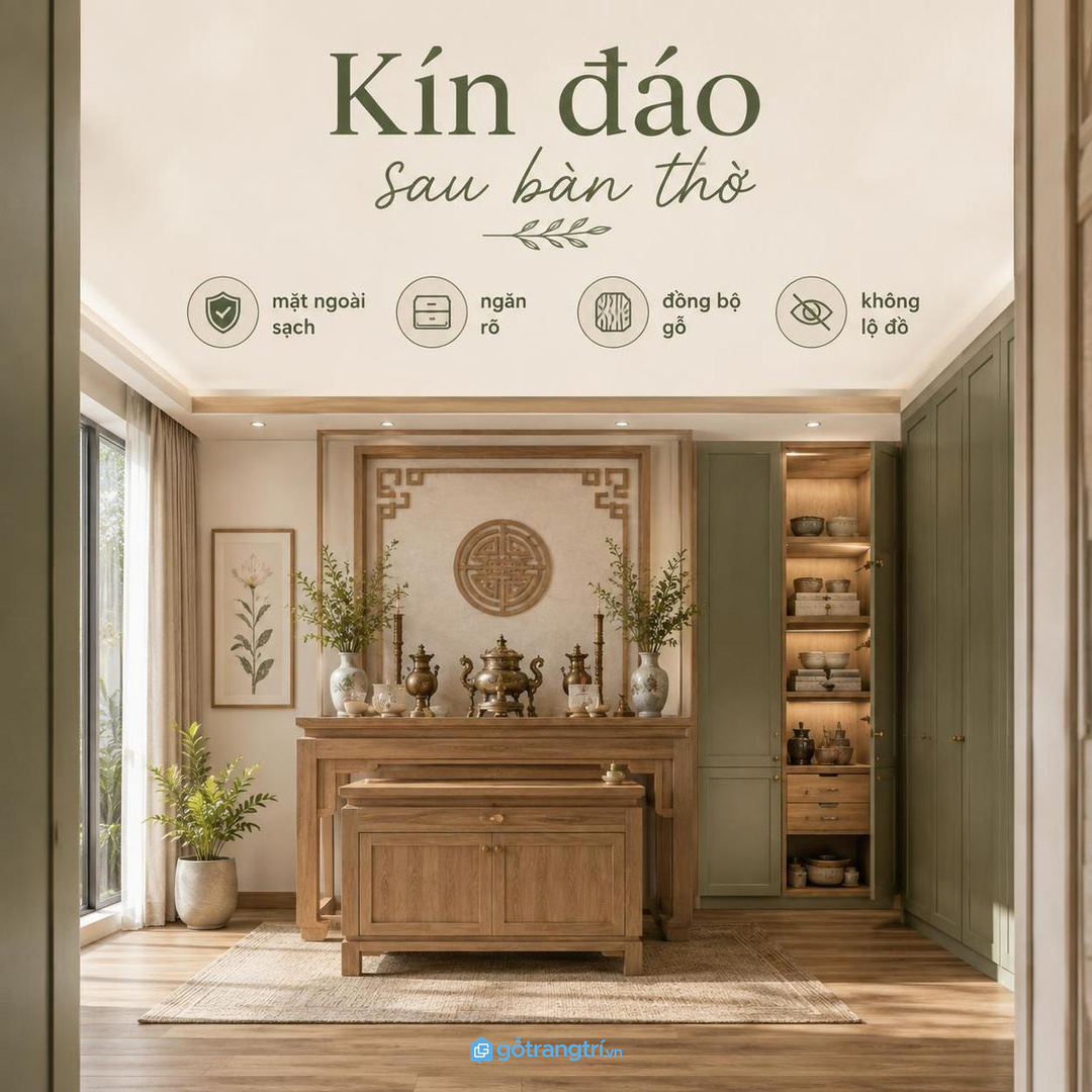 Biệt thự nhiều tầng nên có tủ đồ lễ chính và hộc phụ rõ vai trò