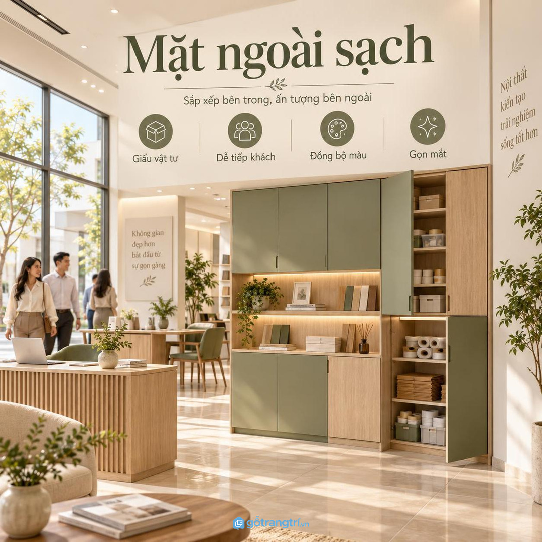 Mặt ngoài tủ sạch giúp showroom tiếp khách chuyên nghiệp hơn