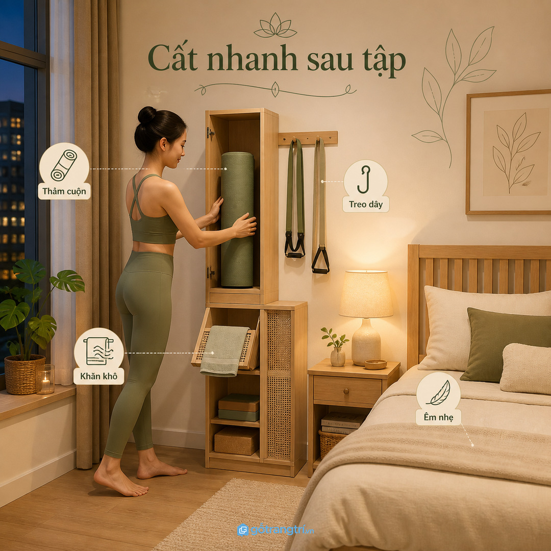 Phòng ngủ siêu nhỏ cần tủ mỏng không cản lối đi cạnh giường