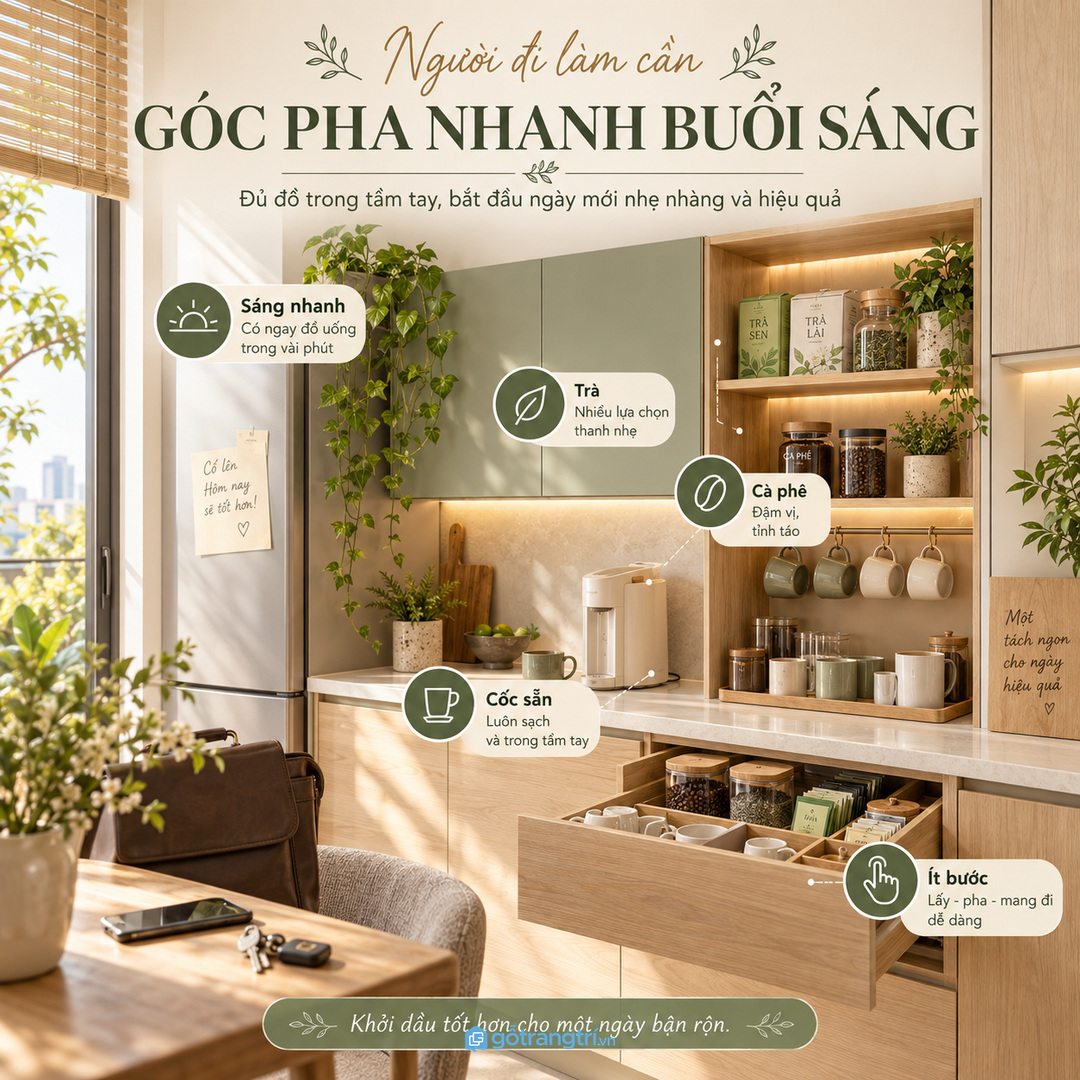 Người đi làm cần góc pha nhanh buổi sáng với ít bước thao tác