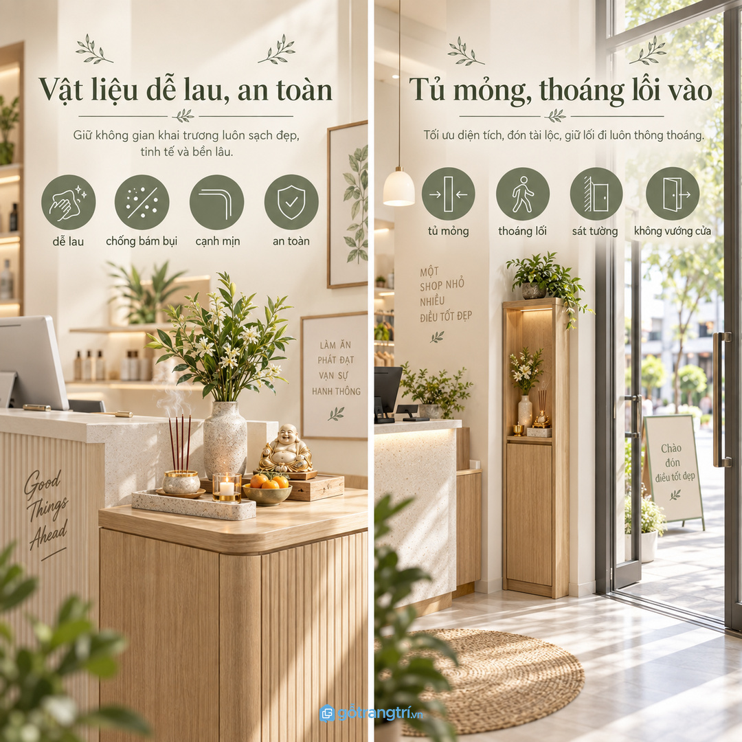 Showroom nhỏ cần tủ phụ gọn để ngày khai trương chuẩn bị nhanh
