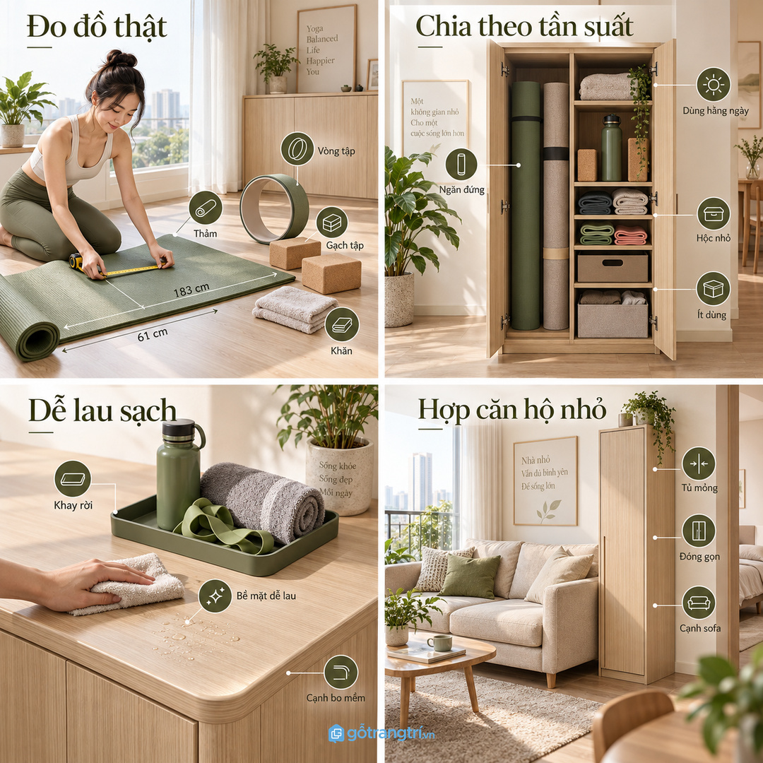 Góc tập nhỏ vẫn gọn khi tủ đóng lại như một mảng nội thất