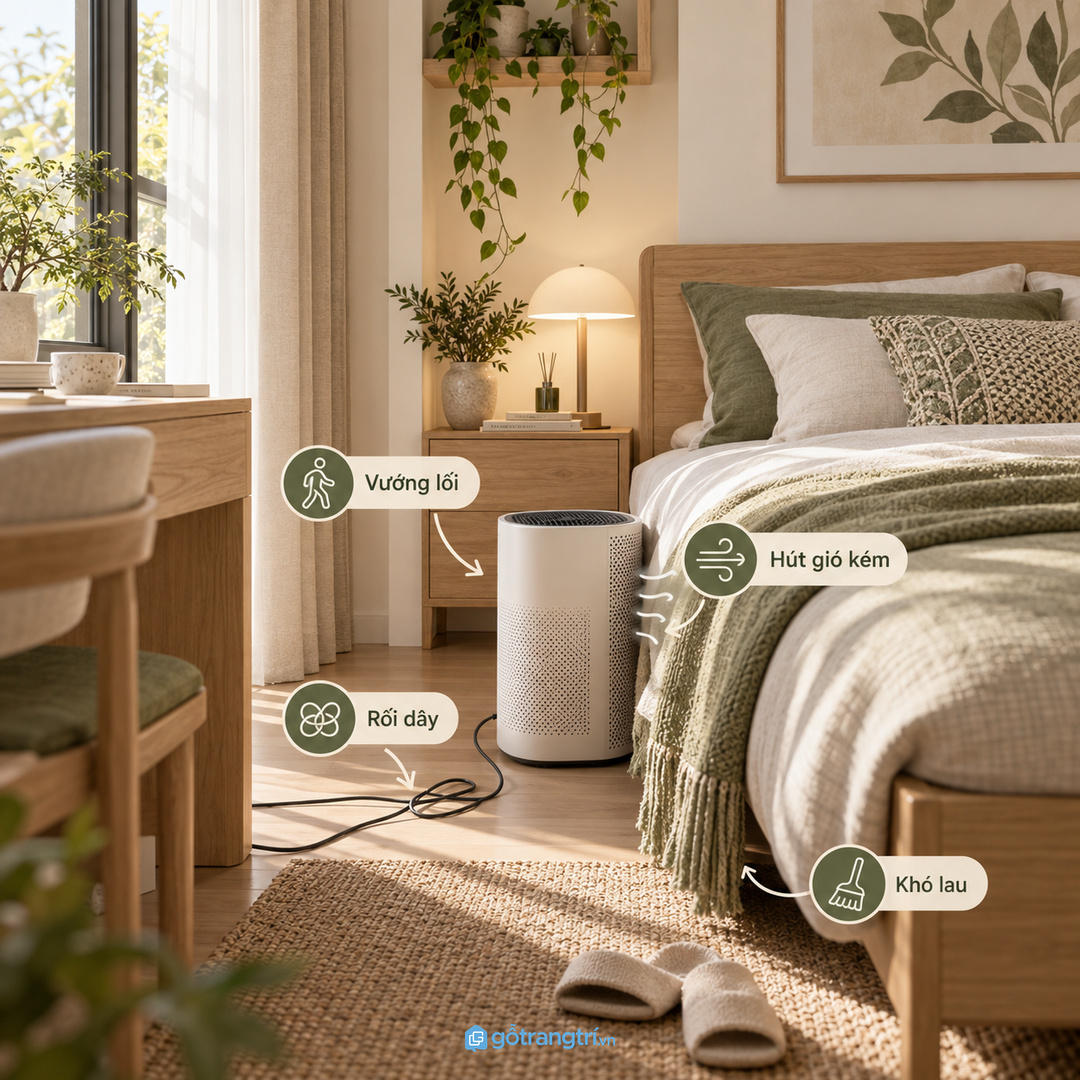 Nhà có trẻ nhỏ nên giữ dây gọn và đặt máy ở vị trí ít va chạm
